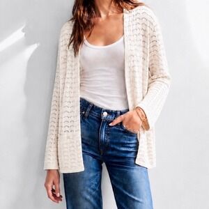 Vintage St John Ivory Cream Pointelle Knit Cardigan Gold Button Pockets M‎